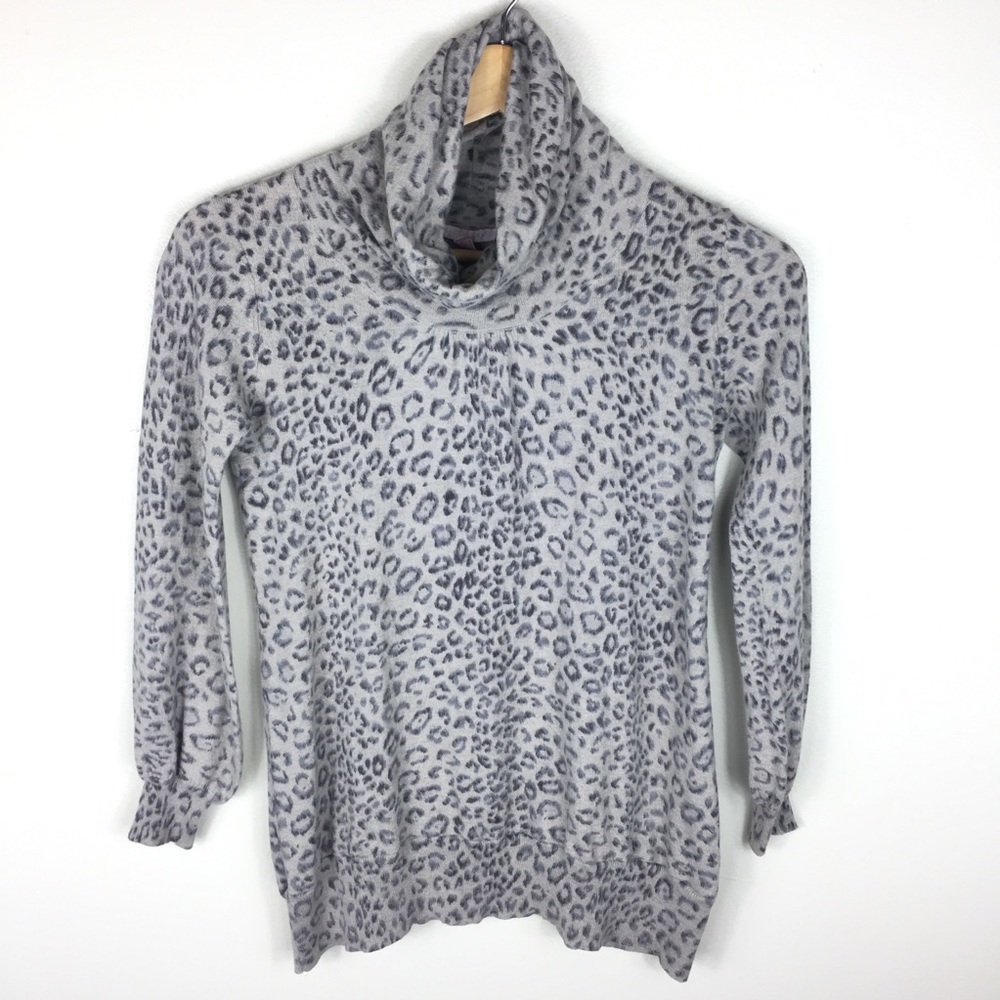 Rebecca Taylor Gray Leopard Print Cowl Sweater